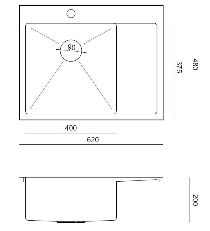 Aquadesign Clara Spülbecken Edelstahl mit linker Schüssel 62x48cm Aufsatz- oder Flachinstallation mit Abtropfgestell, Armaturenbank und Edelstahlstopfen - 1208969501