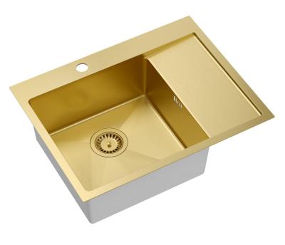 Aquadesign Clara Spülbecken Gold 62 x 48 cm Aufsatz oder Einbau mit Abtropfgestell, Lochbank und goldenem Stopfen – 1208969502
