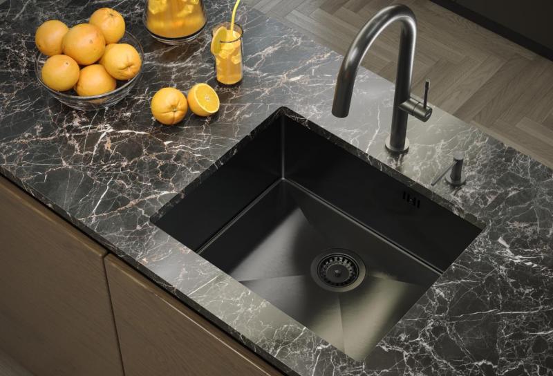 Aquadesign Zara Spüle Gun Metal 54x44cm Unterbau, Flachbau und Aufbau mit Gun Metal Stöpsel - 1208969511