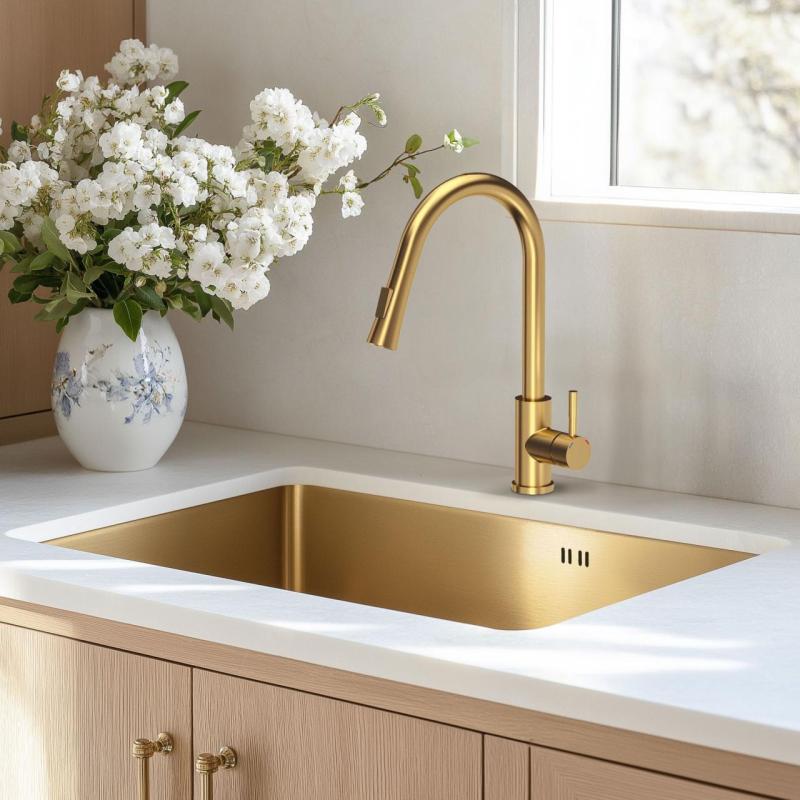 Aquadesign Zara Spülbecken Gold 54x44cm Unterbau, Flacheinbau und Aufsatz mit Goldenem Stöpsel - 1208969512