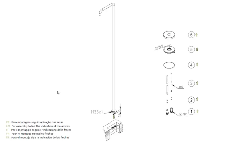 Wasserevolution Flow Pool-Dusche Duschsäule nur kaltes Wasser Kupfer gebürstet T145CPE