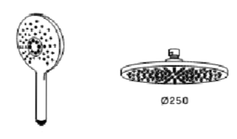 Wasserevolution Flow thermostatische Drei-Wege-Duscharmatur mit 250mm Kopfbrause und runder Handbrause schwarz T131TNR25PR