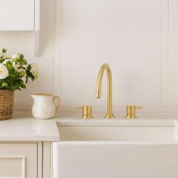 Wasserrevolution Flow 3-Loch Küchenarmatur mit schwenkbarem Auslauf und Anschluss für gefiltertes Wasser Light Gold T152UWGE
