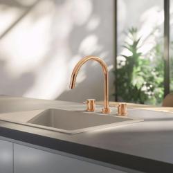 Wasserevolution Flow 3-Loch Küchenarmatur mit schwenkbarem Auslauf und Anschluss für gefiltertes Wasser Kupfer T152UCPE