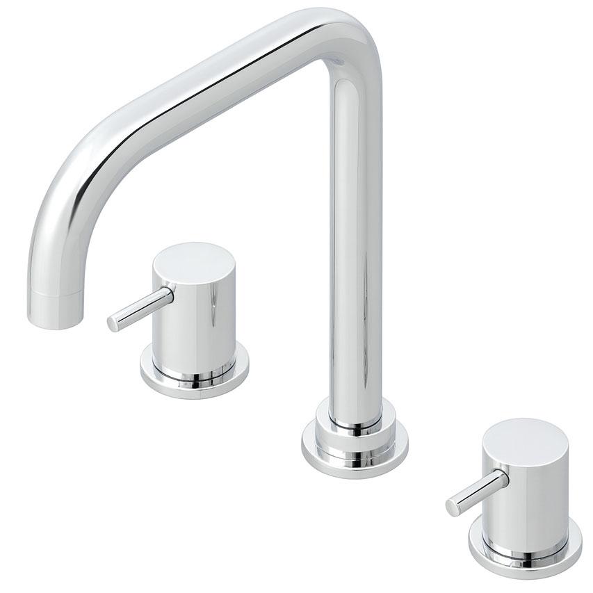 Wasserevolution Flow 3-Loch-Winkel-Küchenarmatur mit schwenkbarem Auslauf und Anschluss für gefiltertes Wasser Chrom T152H01