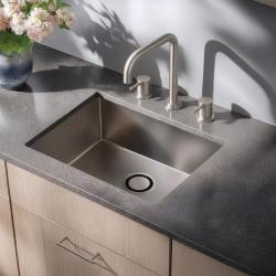 Wasserevolution Flow 3-Loch-Winkelküchenarmatur mit schwenkbarem Auslauf und Anschluss für gefiltertes Wasser Edelstahl T152HIE