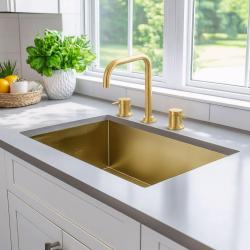Wasserevolution Flow 3-Loch Küchenarmatur mit schwenkbarem Auslauf und Anschluss für gefiltertes Wasser Messing T152HLE