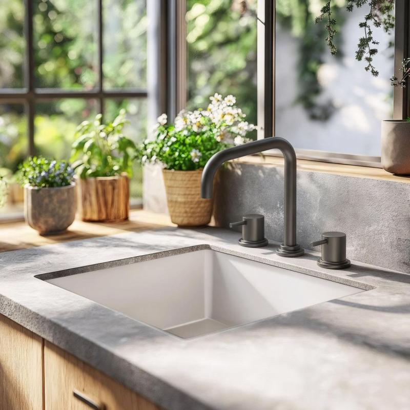 Wasserevolution Flow 3-Loch-Winkel-Küchenarmatur mit schwenkbarem Auslauf und Anschluss für gefiltertes Wasser, Gun Metal T152HGME