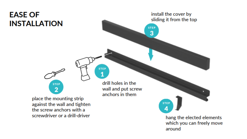 Epka Luxion Küchenreling 60 cm Metall mit verdeckter Befestigung Schwarz 1208969959