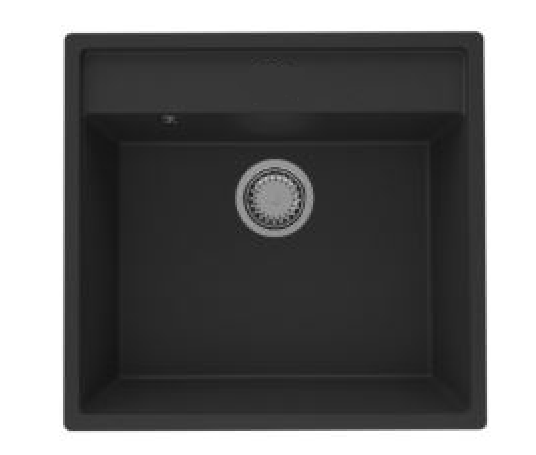 GraniteMy Bremen Granit Spüle 53x50 cm Schwarz - Aufbau, Unterbau und Flächenbündiger Einbau mit Armaturenbank und goldenem Stopfen 1208969969