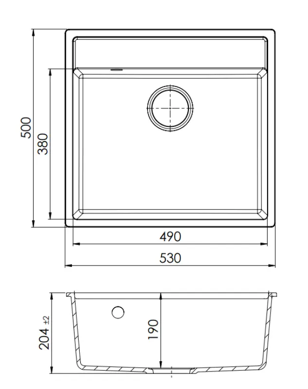 GraniteMy Bremen Granit Spüle 53x50 cm Schwarz - Aufbau, Unterbau und Flächenbündiger Einbau mit Hahnlochbank und Kupferstopfen 1208969970