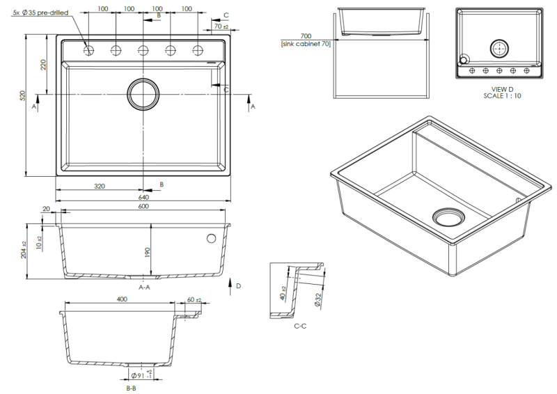 GraniteMy Bremen Granitspüle 64x52 cm Schwarz – Aufsatz, Unterbau und Flachaufbau mit Armaturenbank und Edelstahlstopfen 1208969992