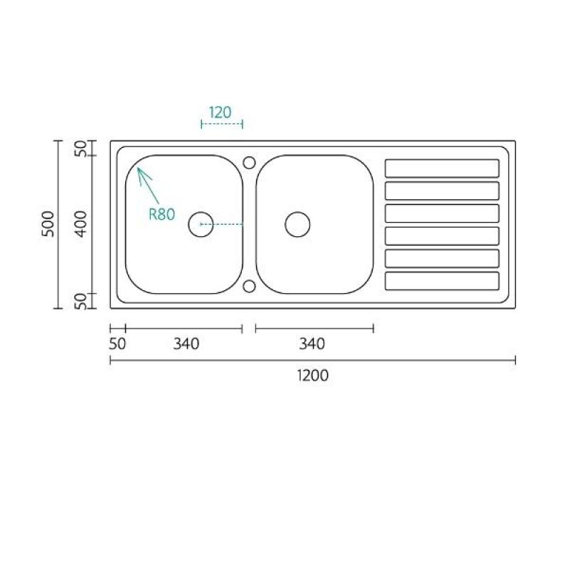 Banka Centurio 120 Edelstahl Doppelspülbecken Aufsatz 120x50cm mit Abtropffläche 1208970029