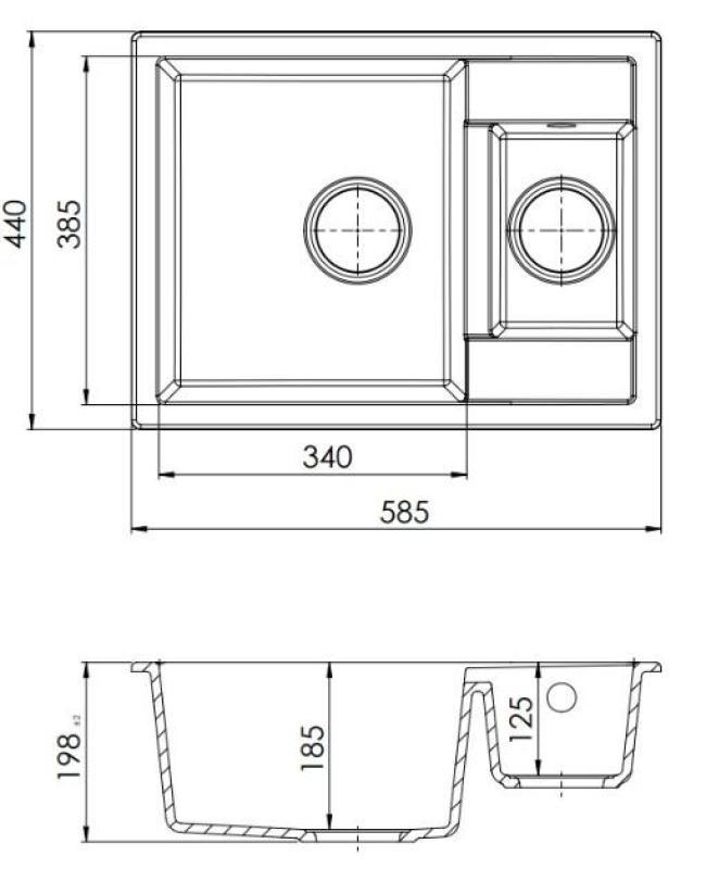 GraniteMy Smart extra flache 1,5 Granit Aufsatzspüle in Weiß 58x44cm mit weißem Stopfen und Abdeckung 1208970052.
