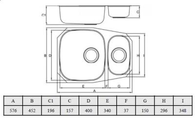 Banka Alaska Edelstahl 1,5 Spülbecken Unterbau 524 x 400 mm 1208970064