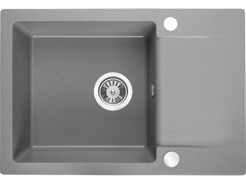 Aquadesign Kensley Set - Granit Aufsatzspüle Grau mit kleinem Abtropfbereich und Küchenarmatur, 65 x 44 cm 1208970086