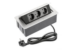 WEICHE Möbelsteckdose 3x Schuko Steckdose, Stromkabel mit Stecker, Aluminium