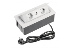 Möbelsteckdose SOFT 2x Schuko Steckdose, USB A+C, Stromkabel mit Stecker, weiß.