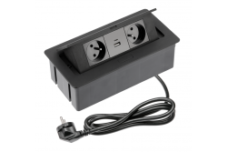 Möbelsteckdose SOFT 2x Steckdose mit Erdung, USB A+C, Stromkabel mit Stecker, schwarz.