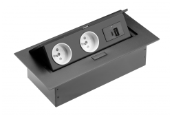 Möbelsockel 2x Steckdose mit Erdung, USB A+C, Stromkabel mit Stecker, schwarz.
