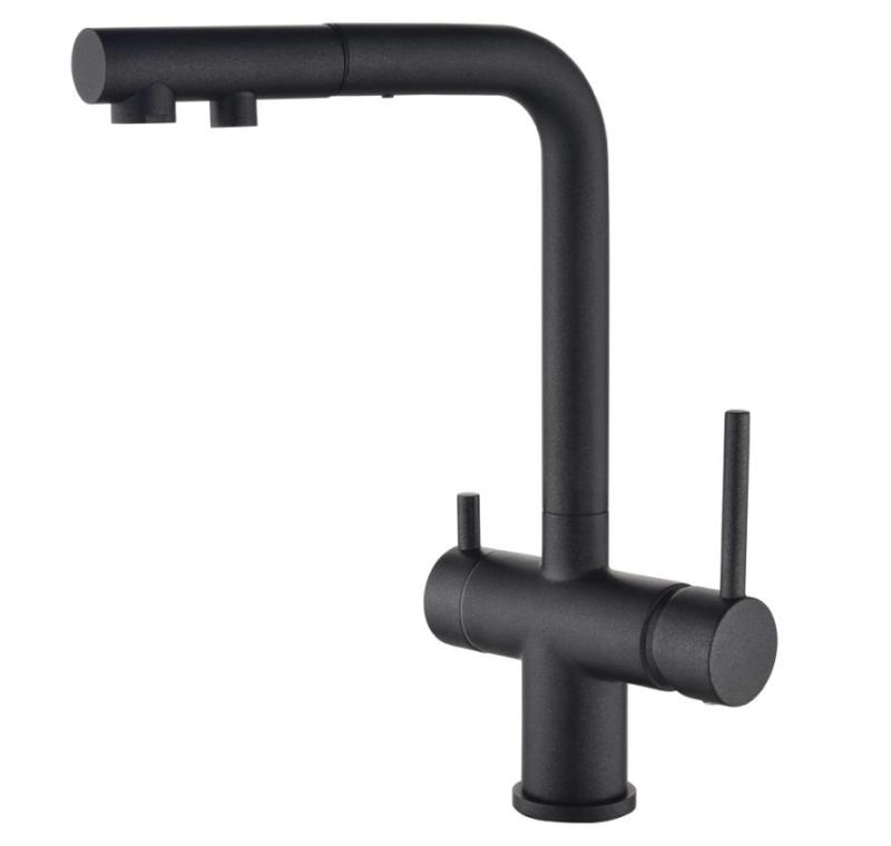 Ausmann Ellington 3-Wege-Küchenarmatur mit Ausziehbrause und gefiltertem Wasser – Anthrazit - 1208970495