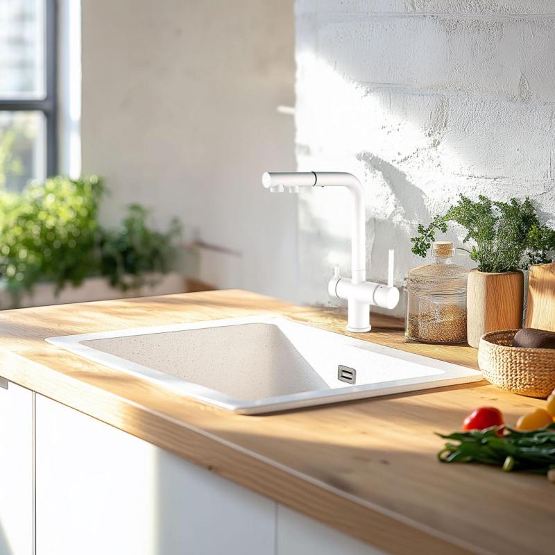 Ausmann Ellington 3-Wege Küchenarmatur mit Ausziehbarem Auslauf und Gefiltertem Wasser – Weiß - 1208970496