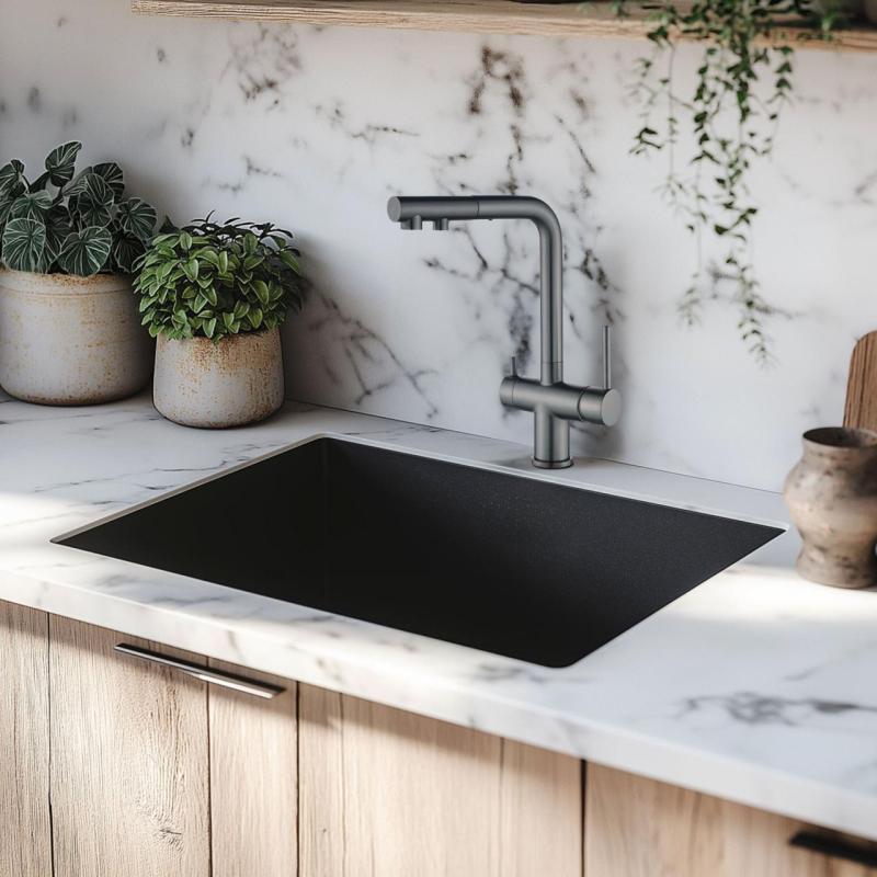 Ausmann Ellington 3-Wege-Küchenarmatur mit ausziehbarem Auslauf und gefiltertem Wasser – Gun Metal – 1208970499