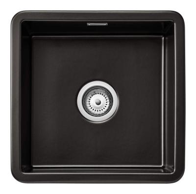 Ausmann Ceramic Ember Keramikmatte Schwarz Quadratisches Spülbecken Aufsatz und Unterbau 40 x 40 cm mit Edelstahlstopfen 1208970507