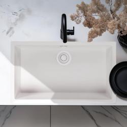 Weiße große Spüle 70x40 cm Unterbau, Aufsatz und Flacheinbau mit weißem Stöpsel 1208970521