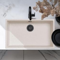 Zand Weiß Große Spüle 70x40 cm Unterbau, Aufbau und Flacheinbau mit Matt Schwarzem Stöpsel 1208970525