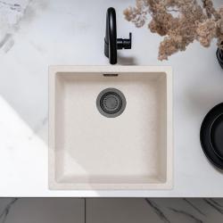 Zand Weiß Creme Spülbecken 40x40 cm Unterbau, Aufsatz und Flacheinbau mit Gun Metal Stöpsel 1208970539