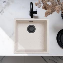 Zand Weiß Creme Spülbecken 40x40 cm Unterbau, Aufbau und Flacheinbau mit Matt Schwarzem Stopfen 1208970540