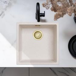 Sand Weiß Creme Spülbecken 40x40 cm Unterbau, Aufsatz und Flachaufbau mit Goldener Stopfen 1208970542.