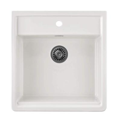 Ausmann Ceramic Panor Shade Keramik-Spülbecken Butler, weiß – Unterbau und Zwischenbau 630 x 597 mm mit Lochbank und Gun Metal-Stopfen 1208970551