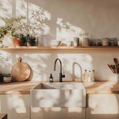 Ausmann Ceramic Panor Shade Keramik-Spülbecken Butler, weiß – Unterbau und Zwischenbau 630 x 597 mm mit Lochbank und Gun Metal-Stopfen 1208970551