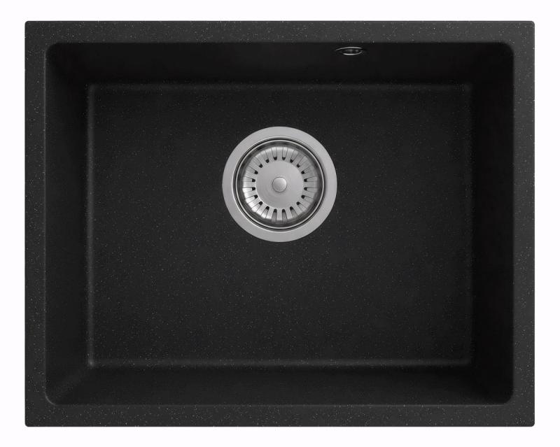 Granitland Solo Granit schwarz Blaustein Spülbecken Unterbau 42x34 cm mit Edelstahl Stöpsel 1208970606