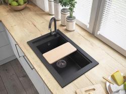 Graniteland Magra Granit schwarz Arduin Hartstein Aufbauspüle 686x427 mm mit Kranlochbank und Edelstahl-Stecker 1208970615