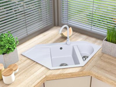 Graniteland Amiata Granit Weißes Eckwaschbecken Aufsatz 965 x 496 mm mit Edelstahlstopfen 1208970622