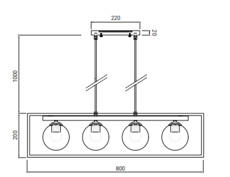 OUTLET Rahmen Beschädigt Dekor Avelin Hängelampe mit goldenem rechteckigem Rahmen Breite 80 cm 2287