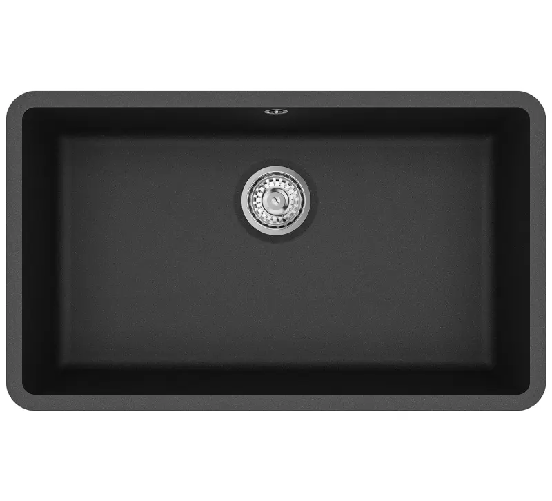 AquaGranite Modulo R19 große schwarze Granitspüle 76x43 cm Unterbau- und Aufbauinstallation mit Edelstahlstopfen 1208970688