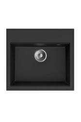 Dura Stretto Schwarzer Quarz Einbauspüle 56x51 cm mit Edelstahl Stopfen und Armaturenlochbank 1208970690
