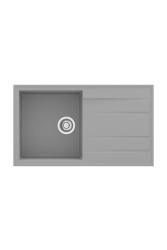 Dura Stretto Quarz Spüle Grau Aufbau 86x50 cm mit Abtropfbereich und Edelstahl Stopfen Umkehrbar 1208970695