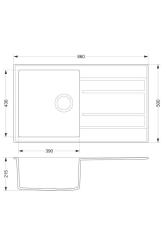 Dura Stretto Quarz Spüle Grau Aufbau 86x50 cm mit Abtropfbereich und Edelstahl Stopfen Umkehrbar 1208970695