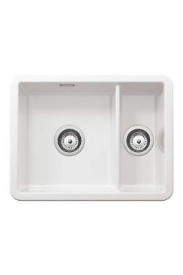 Ausmann Ceramic Ember Keramik-Spülbecken, weiß, eineinhalb Becken, Aufsatz und Unterbau, 495 x 370 mm, mit Edelstahlstopfen 1208970736