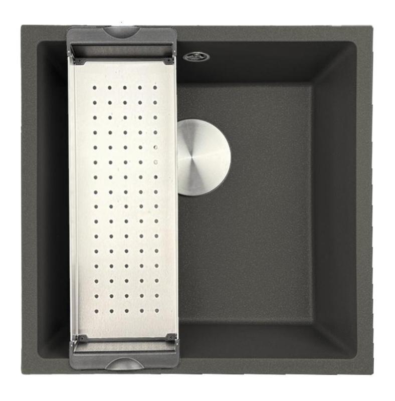 GraniteMy Universal Granit Grau, dunkel Spüle 40x40 cm Aufbau, Unterbau und Flächenbündiger Einbau mit Edelstahl Stopfen 1208970742