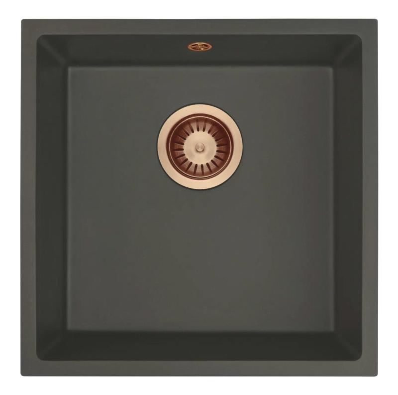 GraniteMy Universal Granit Grau, dunkel Spülbecken 40x40 cm Aufbau, Unterbau und Flächenbündiger Einbau mit Kupfer-Plug 1208970749