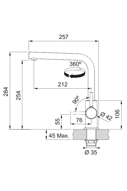 Franke Lina L Küchenarmatur Drehbarer Auslauf Onyx 115.0728.478