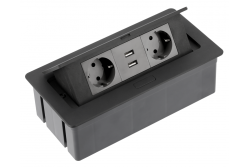 Schreibtisch-Verlängerungskabel SOFT 2x Schuko-Steckdose, USB 2.1A, Stromkabel mit Stecker, schwarz