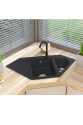 Graniteland Amiata Granit Schwarz Eckspüle Aufbau 965x496mm mit Edelstahl Plug 1208971120