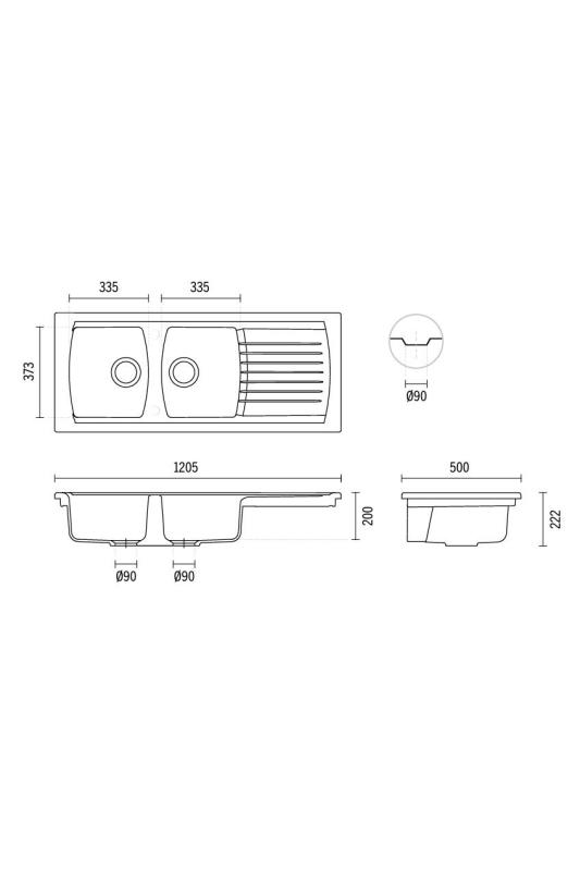 Ausmann Ceramic Crest Doppelte Keramische Weiße Spüle mit Abtropffläche 1205 x 500 mm 1208971132